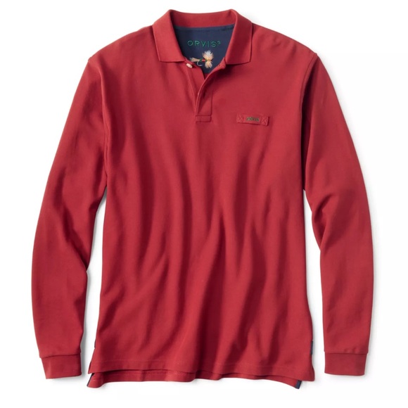 🔥Orvis Signature Long Sleeve Polo Men’s Shirt In Crimson UPF 50+ Sz M-NEW. - Picture 9 of 9